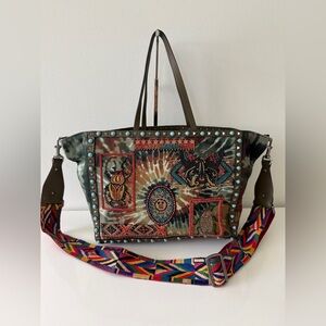 VALENTINO Small Rockstud Rolling Beaded Tie-Dye Tote Handbag Guitar Strap